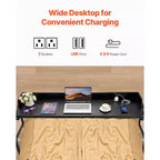 Table de Lit, Table de Chevet Mobile avec 4 Roulettes (dont 2 avec Freins) et Prise de Courant, Bureau d'Ordinateur Portable Roulant à Hauteur Réglable, Noir