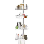 Adjustable Shower Corner for Bathroom, 4-Tier Rustproof Bathroom Organizer Shelves with Pole, Floor Standing Bath Rack for Bathtub Shampoo Storage