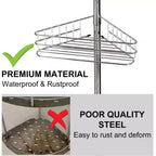 Étagère de Douche d'Angle Réglable pour Salle de Bain, Organisateur de Salle de Bain Anti-Rouille à 4 Niveaux avec Barre, Support de Baignoire sur Pied pour le Rangement du Shampooing