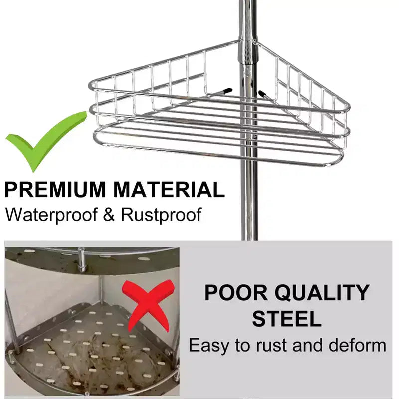 Étagère de Douche d'Angle Réglable pour Salle de Bain, Organisateur de Salle de Bain Anti-Rouille à 4 Niveaux avec Barre, Support de Baignoire sur Pied pour le Rangement du Shampooing