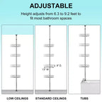 Étagère de Douche d'Angle Réglable pour Salle de Bain, Organisateur de Salle de Bain Anti-Rouille à 4 Niveaux avec Barre, Support de Baignoire sur Pied pour le Rangement du Shampooing