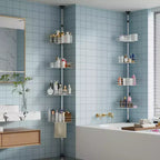 Étagère de Douche d'Angle Réglable pour Salle de Bain, Organisateur de Salle de Bain Anti-Rouille à 4 Niveaux avec Barre, Support de Baignoire sur Pied pour le Rangement du Shampooing