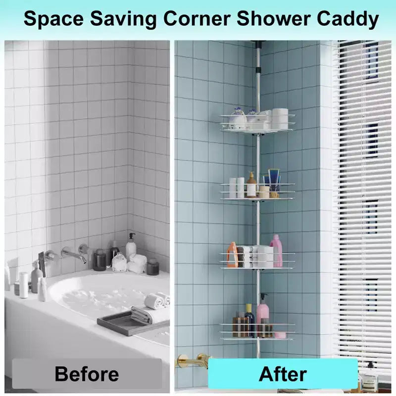 Étagère de Douche d'Angle Réglable pour Salle de Bain, Organisateur de Salle de Bain Anti-Rouille à 4 Niveaux avec Barre, Support de Baignoire sur Pied pour le Rangement du Shampooing