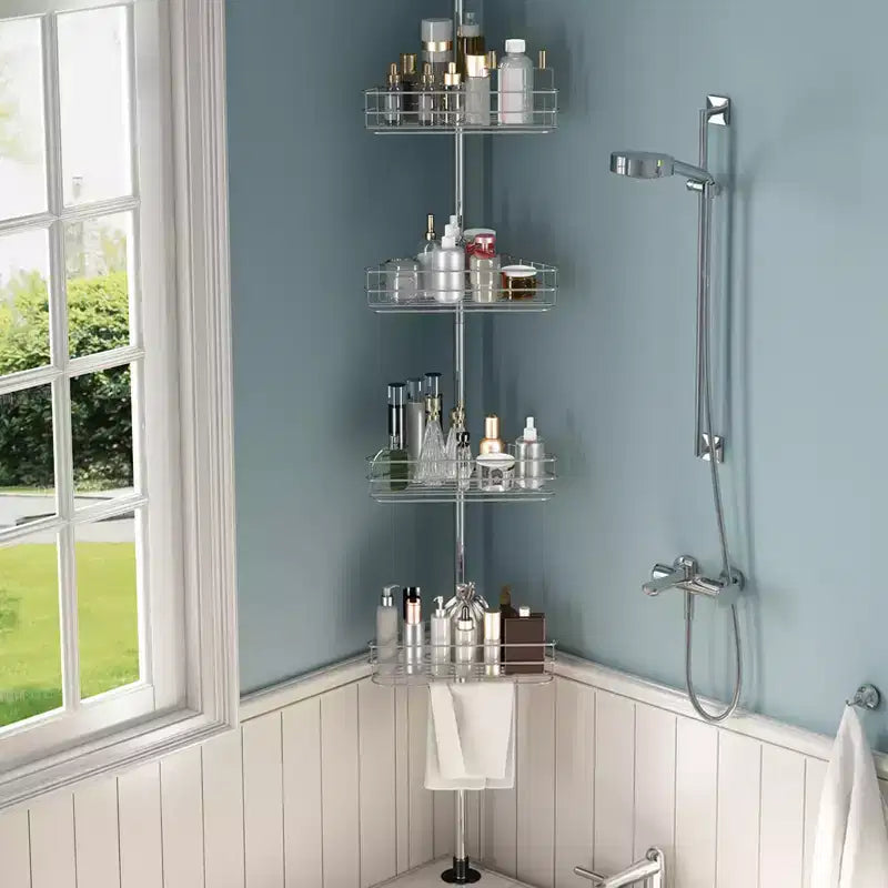 Étagère de Douche d'Angle Réglable pour Salle de Bain, Organisateur de Salle de Bain Anti-Rouille à 4 Niveaux avec Barre, Support de Baignoire sur Pied pour le Rangement du Shampooing