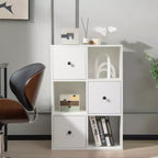 Organiseur de rangement bibliothèque 6 cubes avec 3 cubes ouverts et 3 tiroirs pour bureau à domicile Blanc/Marron