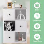 Organiseur de rangement bibliothèque 6 cubes avec 3 cubes ouverts et 3 tiroirs pour bureau à domicile Blanc/Marron
