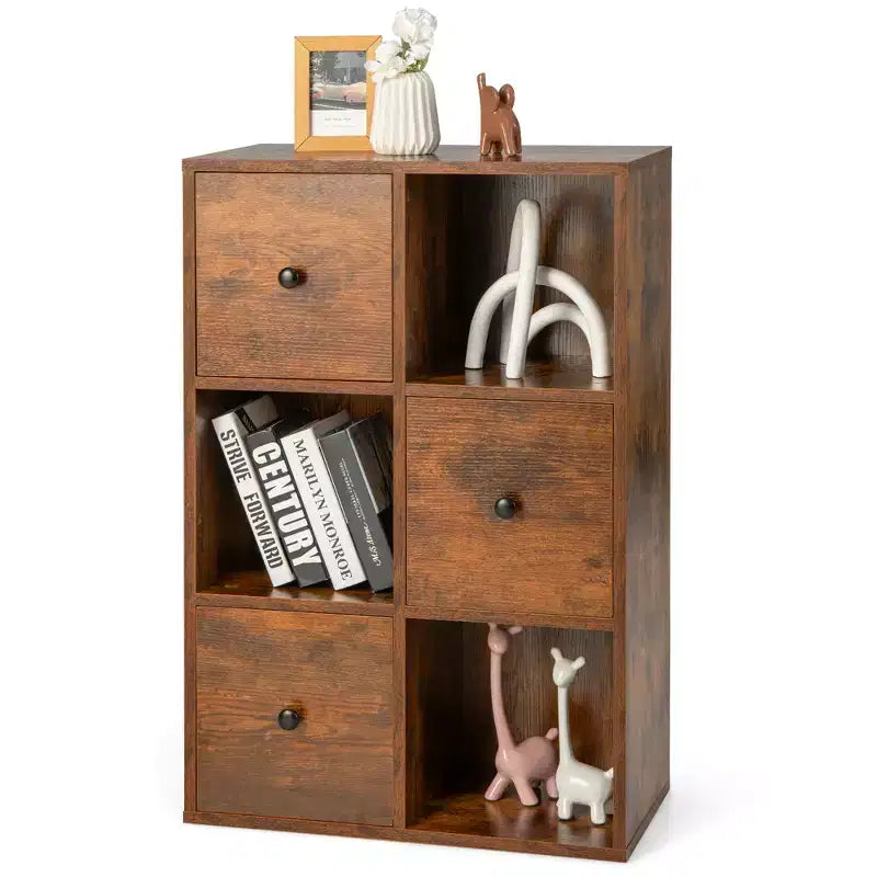 Costway 6-Cube Bookcase Storage Organizer with 3 Open Cubes 3 Drawers for Home Office White/Brown