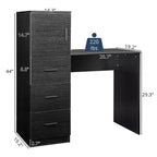 Bureau d'ordinateur noir de 111 cm avec armoire et 3 tiroirs, prise de courant et ports USB