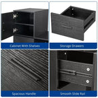 Bureau d'ordinateur noir de 111 cm avec armoire et 3 tiroirs, prise de courant et ports USB
