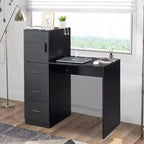 Bureau d'ordinateur noir de 111 cm avec armoire et 3 tiroirs, prise de courant et ports USB