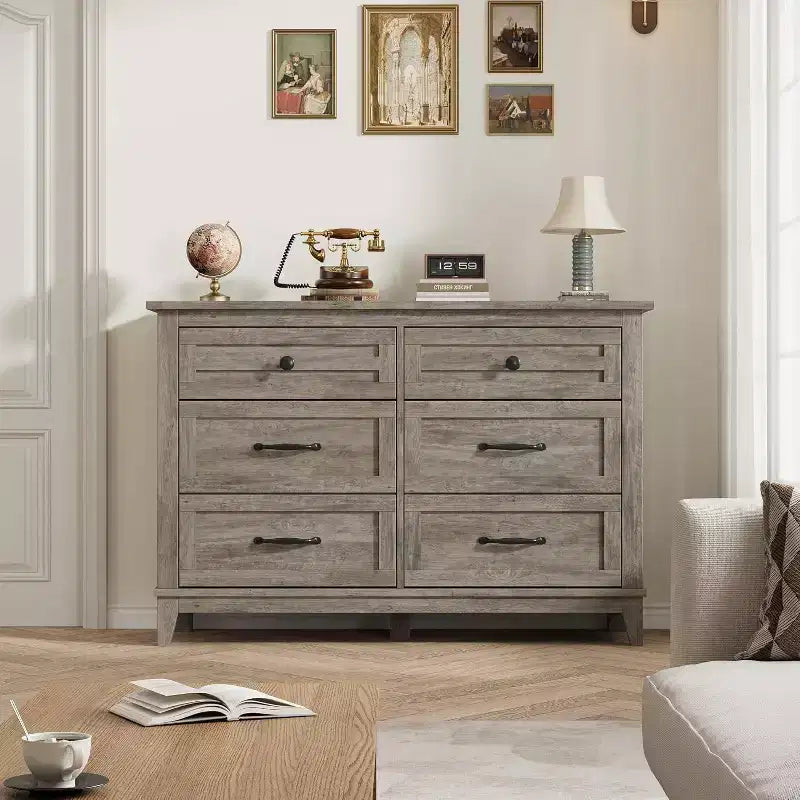 Commode à 6 tiroirs pour chambre à coucher, commode de rangement de 120 cm de large, organisateur de placard en bois moderne pour salon, entrée