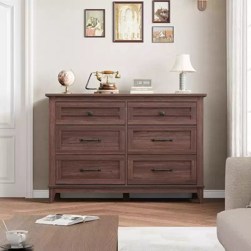 Commode à 6 tiroirs pour chambre à coucher, commode de rangement de 120 cm de large, organisateur de placard en bois moderne pour salon, entrée