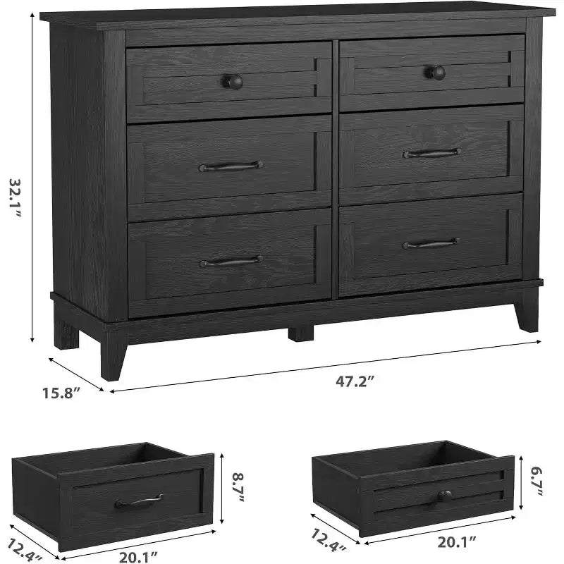 Commode à 6 tiroirs pour chambre à coucher, commode de rangement de 120 cm de large, organisateur de placard en bois moderne pour salon, entrée