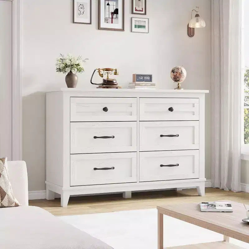 Commode à 6 tiroirs pour chambre à coucher, commode de rangement de 120 cm de large, organisateur de placard en bois moderne pour salon, entrée