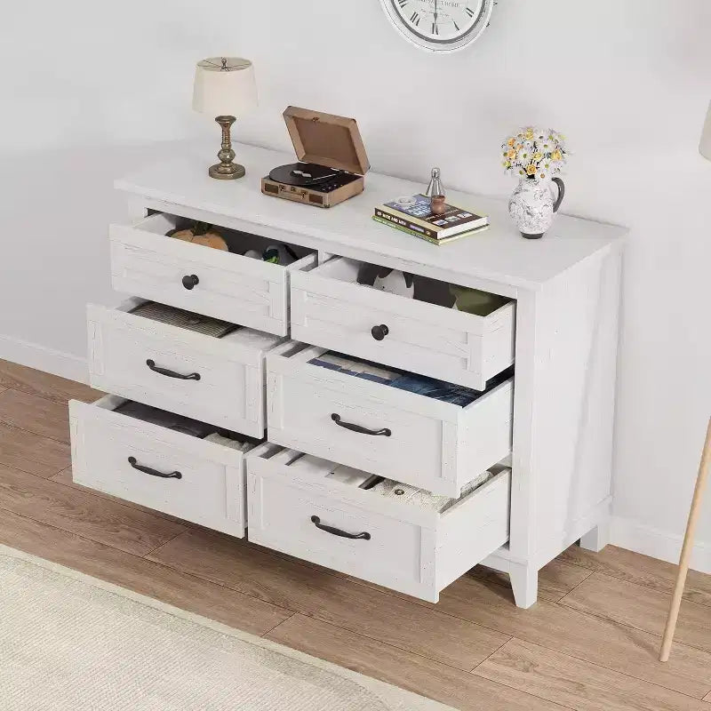 Commode à 6 tiroirs pour chambre à coucher, commode de rangement de 120 cm de large, organisateur de placard en bois moderne pour salon, entrée