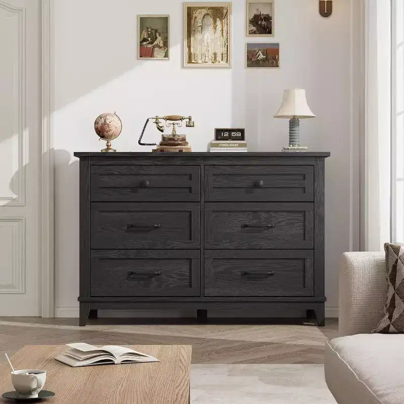 Commode à 6 tiroirs pour chambre à coucher, commode de rangement de 120 cm de large, organisateur de placard en bois moderne pour salon, entrée