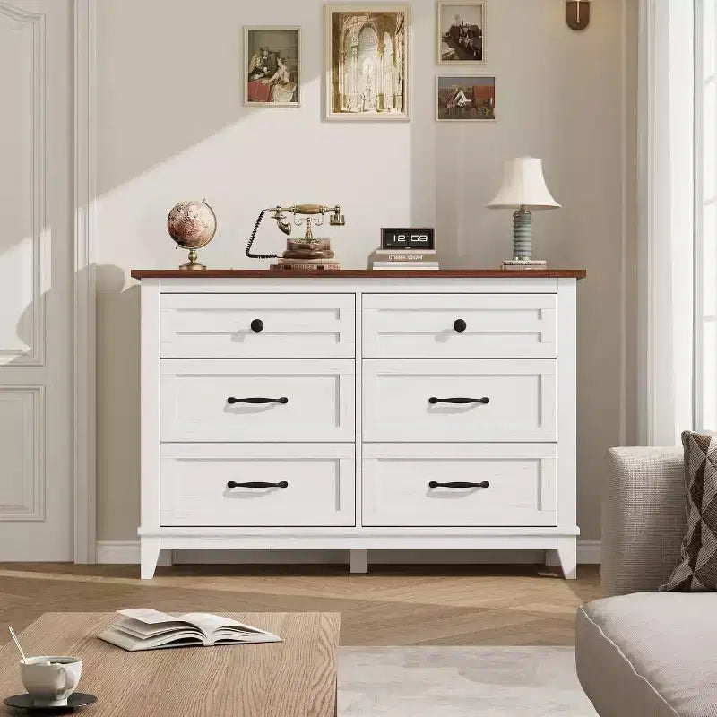 Commode à 6 tiroirs pour chambre à coucher, commode de rangement de 120 cm de large, organisateur de placard en bois moderne pour salon, entrée