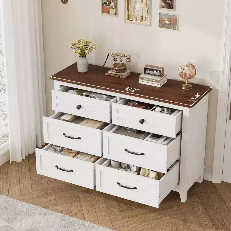 Commode à 6 tiroirs pour chambre à coucher, commode de rangement de 120 cm de large, organisateur de placard en bois moderne pour salon, entrée