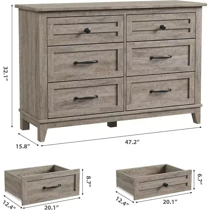 Commode à 6 tiroirs pour chambre à coucher, commode de rangement de 120 cm de large, organisateur de placard en bois moderne pour salon, entrée