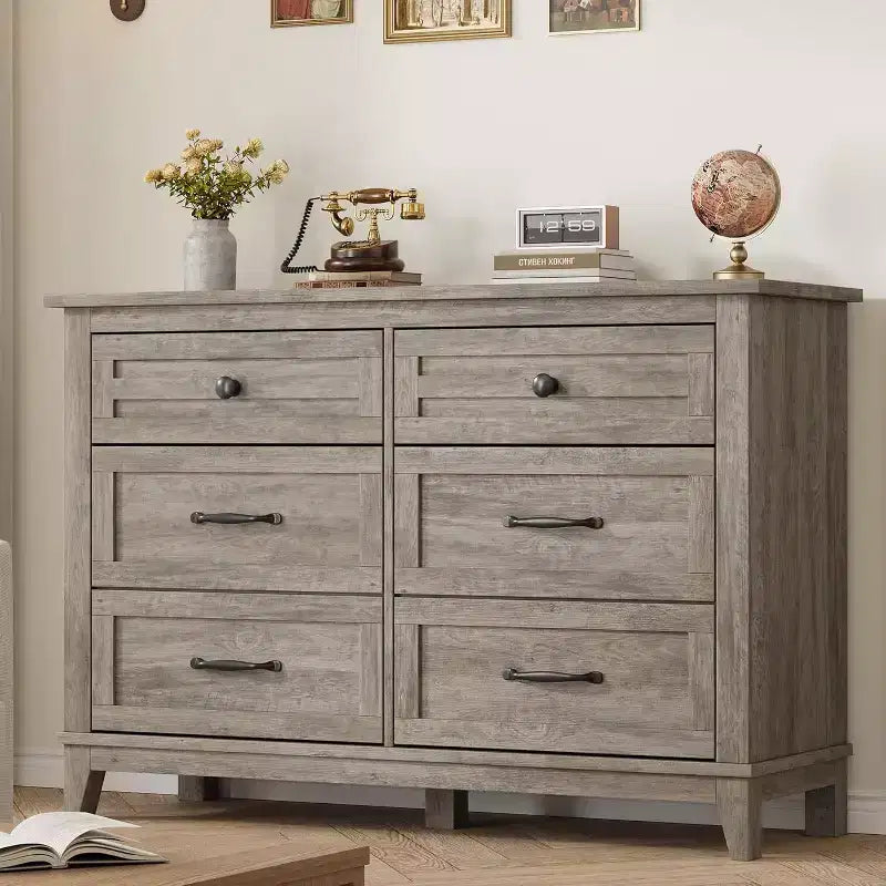 Commode à 6 tiroirs pour chambre à coucher, commode de rangement de 120 cm de large, organisateur de placard en bois moderne pour salon, entrée