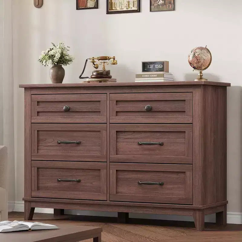 Commode à 6 tiroirs pour chambre à coucher, commode de rangement de 120 cm de large, organisateur de placard en bois moderne pour salon, entrée