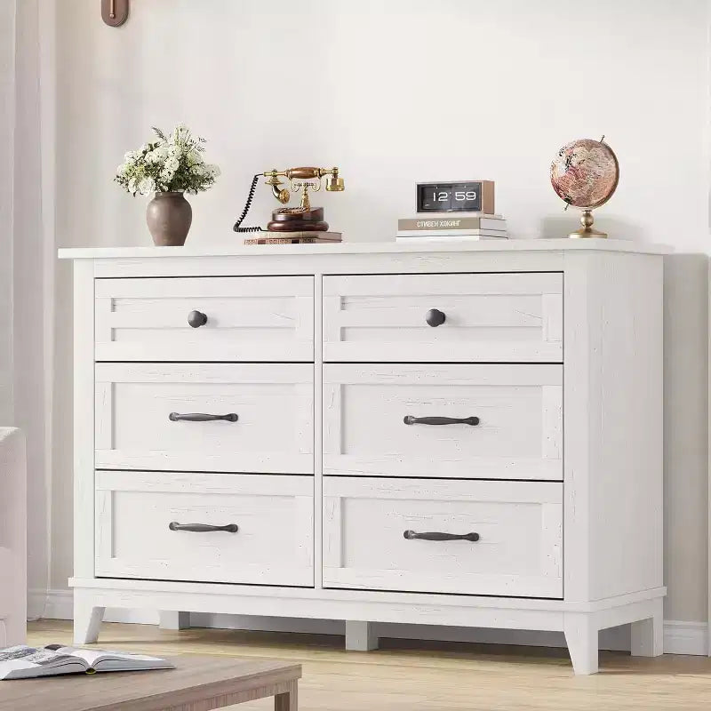Commode à 6 tiroirs pour chambre à coucher, commode de rangement de 120 cm de large, organisateur de placard en bois moderne pour salon, entrée