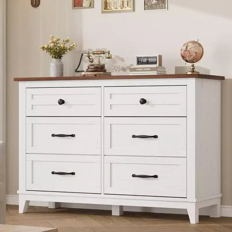 Commode à 6 tiroirs pour chambre à coucher, commode de rangement de 120 cm de large, organisateur de placard en bois moderne pour salon, entrée