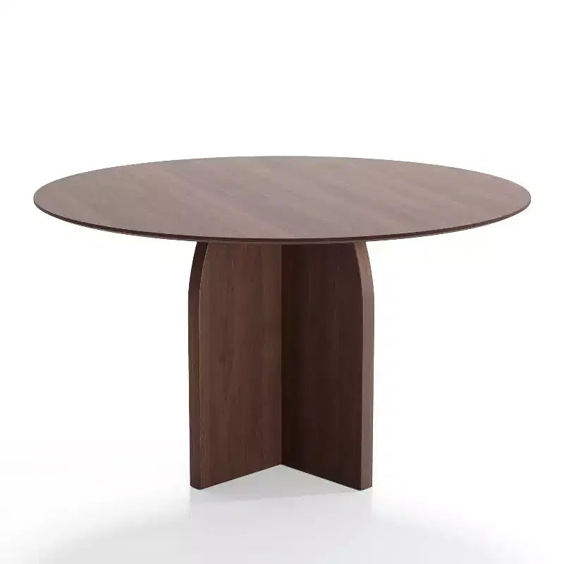 Table à manger ronde en bois massif 52 x 52 avec finition noyer et pieds arqués élégants pour salles à manger et cuisines modernes