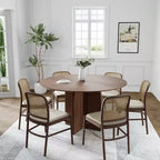Table à manger ronde en bois massif 52 x 52 avec finition noyer et pieds arqués élégants pour salles à manger et cuisines modernes