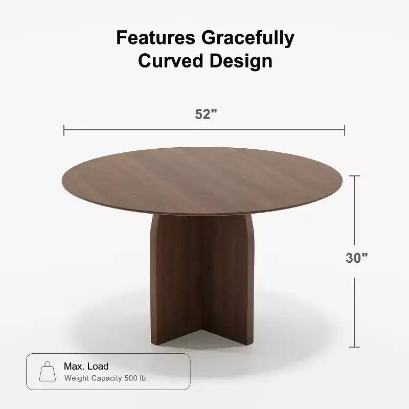 Table à manger ronde en bois massif 52 x 52 avec finition noyer et pieds arqués élégants pour salles à manger et cuisines modernes
