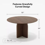 Table à manger ronde en bois massif 52 x 52 avec finition noyer et pieds arqués élégants pour salles à manger et cuisines modernes
