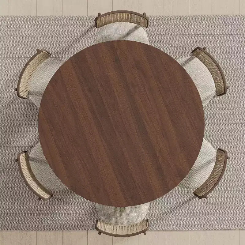 Table à manger ronde en bois massif 52 x 52 avec finition noyer et pieds arqués élégants pour salles à manger et cuisines modernes