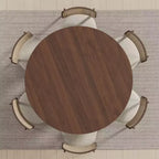 Table à manger ronde en bois massif 52 x 52 avec finition noyer et pieds arqués élégants pour salles à manger et cuisines modernes