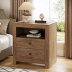 Lantine Farmhouse Nightstand with 2 Storage Drawers, Rustic Night Stand Bed Side Table for Bedroom, End Table for Small Places, Brown