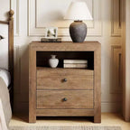 Table de chevet de ferme avec 2 tiroirs de rangement, table de chevet rustique pour chambre à coucher, table d'appoint pour petits espaces, marron