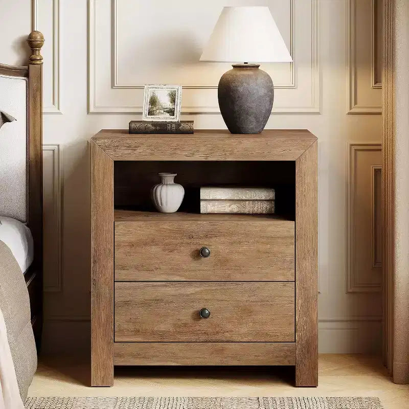 Table de chevet de ferme avec 2 tiroirs de rangement, table de chevet rustique pour chambre à coucher, table d'appoint pour petits espaces, marron