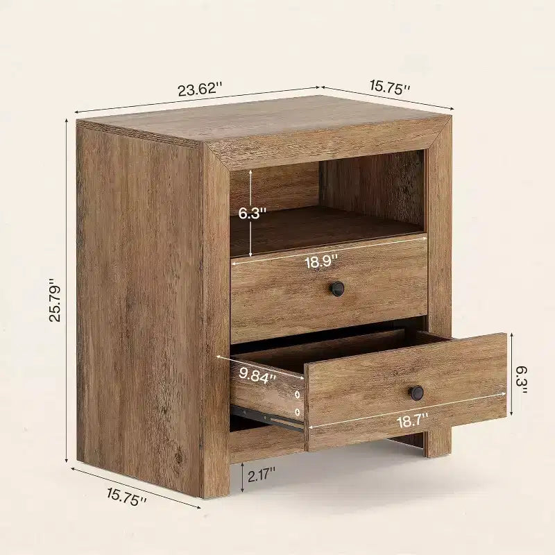 Table de chevet de ferme avec 2 tiroirs de rangement, table de chevet rustique pour chambre à coucher, table d'appoint pour petits espaces, marron