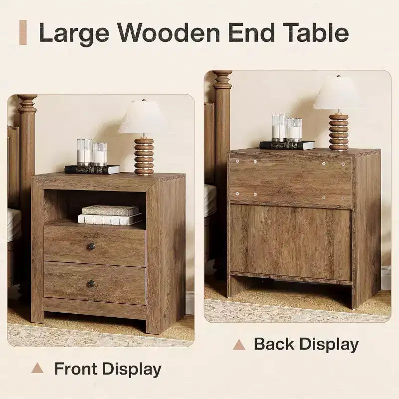 Table de chevet de ferme avec 2 tiroirs de rangement, table de chevet rustique pour chambre à coucher, table d'appoint pour petits espaces, marron