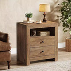 Table de chevet de ferme avec 2 tiroirs de rangement, table de chevet rustique pour chambre à coucher, table d'appoint pour petits espaces, marron