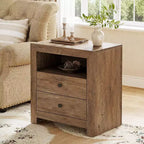 Table de chevet de ferme avec 2 tiroirs de rangement, table de chevet rustique pour chambre à coucher, table d'appoint pour petits espaces, marron