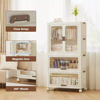 TROPOW 3 Tier Portable Kids Wardrobe Closet with Hanging Rod & Shelves - Foldable Children's Storage Organizer for Clothes, Toys, Books (White)