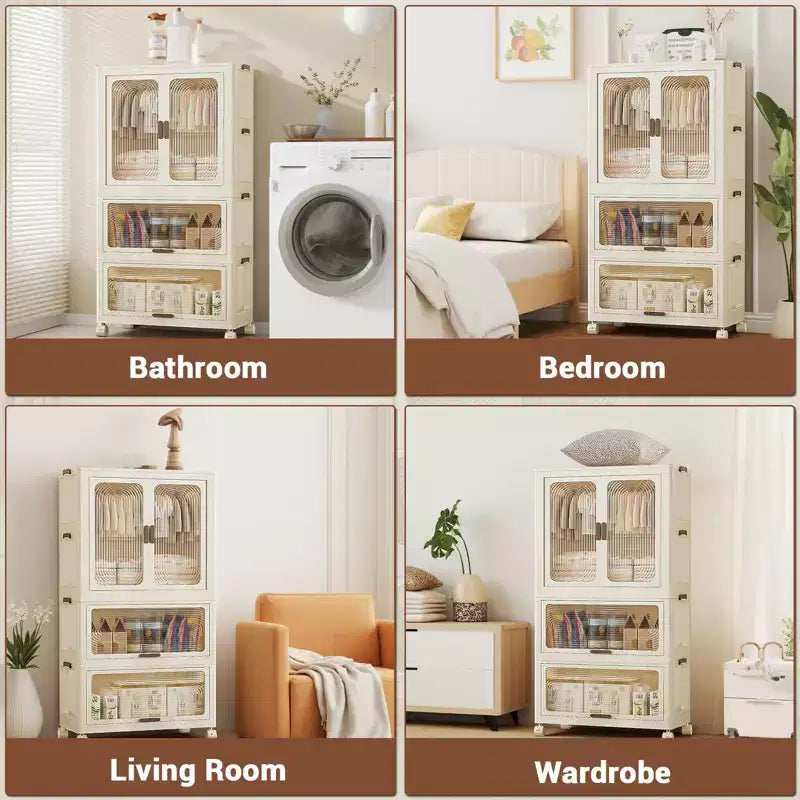Armoire penderie portable pour enfants à 3 niveaux avec tringle à vêtements et étagères - Organisateur de rangement pliable pour vêtements, jouets, livres (blanc)