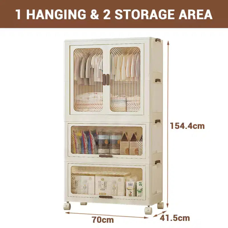Armoire penderie portable pour enfants à 3 niveaux avec tringle à vêtements et étagères - Organisateur de rangement pliable pour vêtements, jouets, livres (blanc)