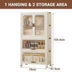 Armoire penderie portable pour enfants à 3 niveaux avec tringle à vêtements et étagères - Organisateur de rangement pliable pour vêtements, jouets, livres (blanc)