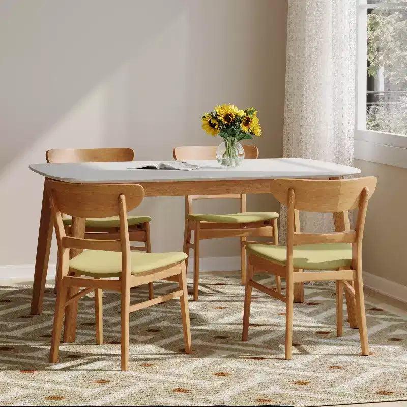 Ensemble de salle à manger 5 pièces en bois et tissu moderne du milieu du siècle Bryner