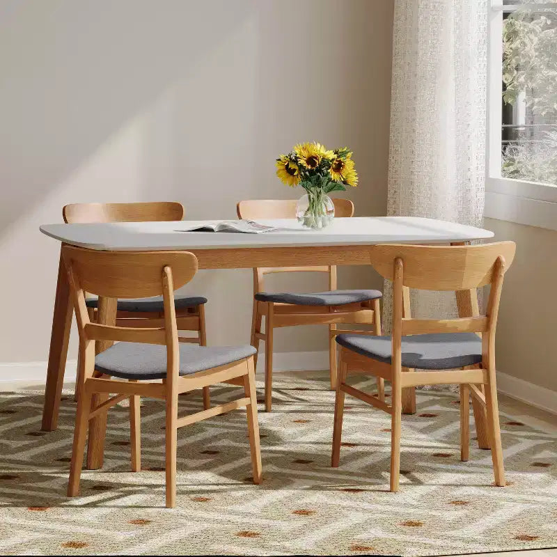 Ensemble de salle à manger 5 pièces en bois et tissu moderne du milieu du siècle Bryner