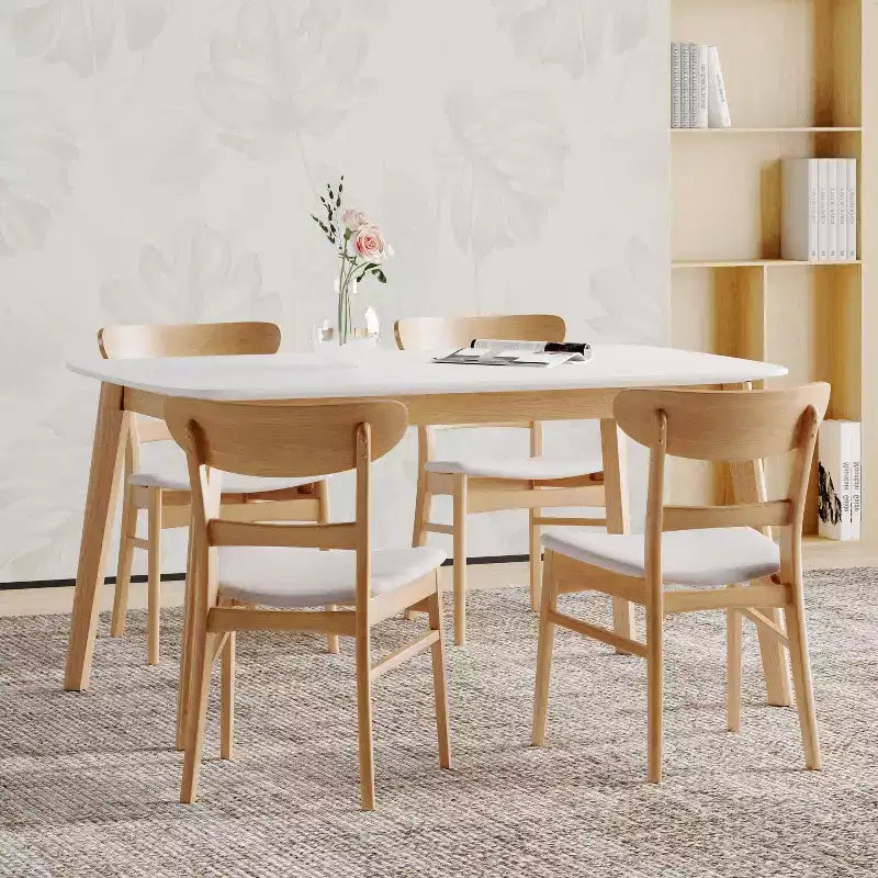 Ensemble de salle à manger 5 pièces en bois et tissu moderne du milieu du siècle Bryner