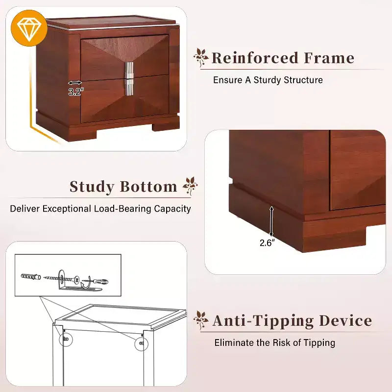 Table de chevet Gruthal moderne du milieu du siècle en bois avec 2 tiroirs