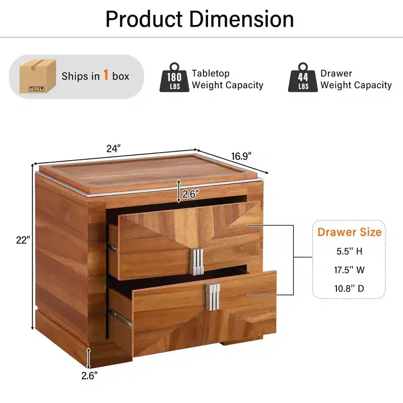 Table de chevet Gruthal moderne du milieu du siècle en bois avec 2 tiroirs