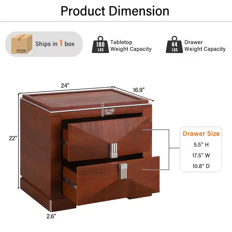 Table de chevet Gruthal moderne du milieu du siècle en bois avec 2 tiroirs